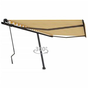 vidaXL Copertină autonomă retractabilă manual, galben/alb, 450x350 cm imagine