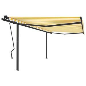 vidaXL Copertină retractabilă manual, cu stâlpi galben/alb, 4, 5x3, 5 m imagine