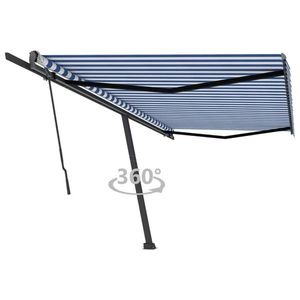 vidaXL Copertină autonomă retractabilă manual, albastru/alb, 500x300cm imagine