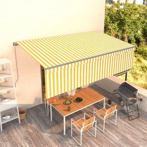 vidaXL Copertină retractabilă manual cu stor, galben&alb, 5x3 m imagine