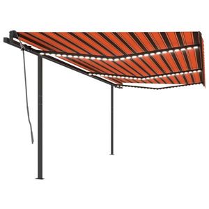 vidaXL Copertină retractabilă manual cu LED, portocaliu&maro, 6x3 m imagine