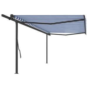 vidaXL Copertină retractabilă manual, cu stâlpi, albastru & alb, 5x3 m imagine