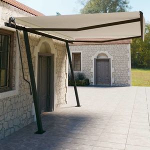 vidaXL Copertină retractabilă manual, cu stâlpi, crem, 4, 5x3 m imagine