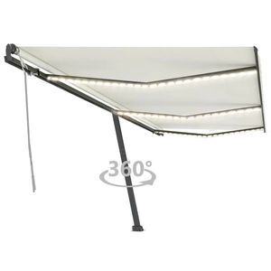 vidaXL Copertină retractabilă manual cu LED, crem, 600x300 cm imagine