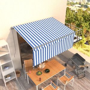 vidaXL Copertină retractabilă manual cu stor, albastru&alb, 3, 5x2, 5 m imagine