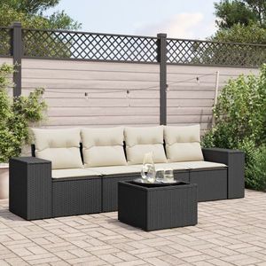 vidaXL Set mobilier de exterior cu perne, 5 piese, negru, poliratan imagine