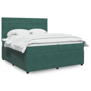 vidaXL Pat box spring cu saltea, verde închis, 200x200 cm, catifea imagine