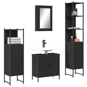 vidaXL Set mobilier de baie, 4 piese, negru, lemn prelucrat imagine