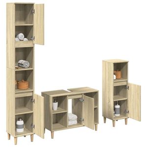 vidaXL Set mobilier de baie, 3 piese, stejar sonoma, lemn prelucrat imagine