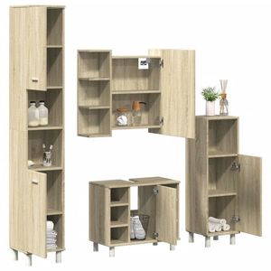 vidaXL Set mobilier de baie, 4 piese, stejar sonoma, lemn prelucrat imagine