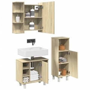 vidaXL Set mobilier de baie, 3 piese, stejar sonoma, lemn prelucrat imagine