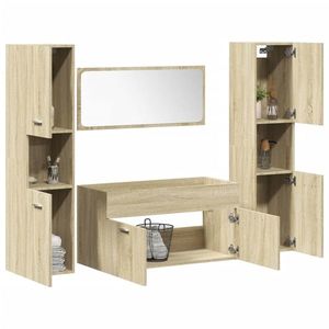 vidaXL Set mobilier de baie, 4 piese, stejar sonoma, lemn prelucrat imagine