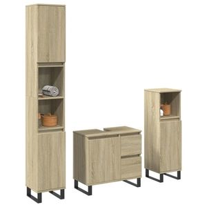 vidaXL Set mobilier de baie, 3 piese, stejar sonoma, lemn prelucrat imagine