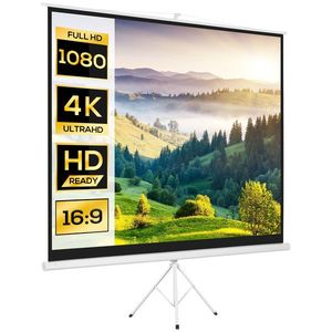 HOMCOM Ecran Proiector de 120" Format 4: 3 din Tesatura Tip Plasa, Plastic si Metal cu Trepied, 244x183 cm, Alb | Aosom Romania imagine