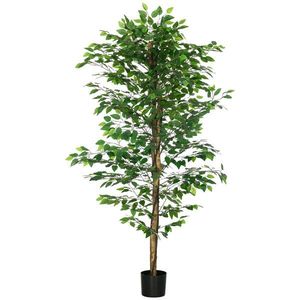 HOMCOM Plantă Artificială de Ficus cu 1260 Frunze, Plantă Artificială cu Ghiveci Inclus, Ø17, 5x14, 5 cm, Verde | Aosom Romania imagine