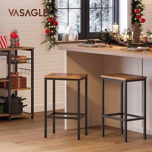 Set 2 scaune de bar, Vasagle, 40 x 30 x 65 cm, otel/PAL, maro rustic imagine