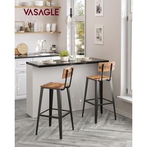 Set 2 scaune de bar, Vasagle, 45.4 x 45.4 x 102.2 cm, PAL/otel, maro/negru imagine