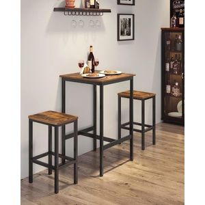 Set masa de bar si 2 scaune Vasagle, 60 x 60 x 90 cm / 30 x 40 x 35 cm, PAL/otel, maro rustic imagine