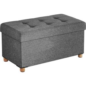 Bancheta cu spatiu pentru depozitare Chesterfield, Vasagle, 76 x 38 x 38 cm, tesatura aspect in/MDF, picioare din lemn, gri inchis imagine