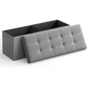 Bancheta cu spatiu pentru depozitare Ottoman Classic, Vasagle, 110 x 38 x 38 cm, pliabila, imitatie in/MDF, gri deschis imagine