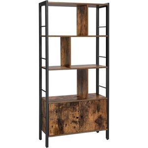 Biblioteca cu rafturi si 2 usi Alinru, Vasagle, 74 x 30 x 154.5 cm, PAL/otel, maro rustic imagine