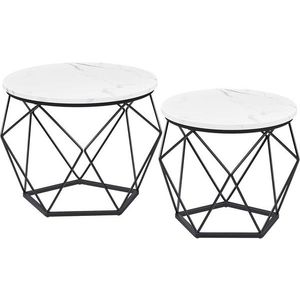 Set 2 masute de cafea Vasagle Geometric Round, Ø50 x 40 cm, PAL/otel, alb/negru imagine