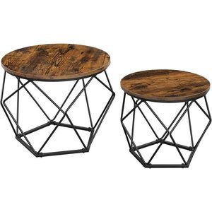 Set 2 masute de cafea Vasagle Geometric Round, Ø50 x 40 cm, PAL/otel, maro rustic imagine