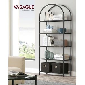 Biblioteca Arched Design, Vasagle, 83x30.2x183.5 cm, otel/sticla temperata, negru imagine