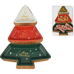 Set boluri pentru gustari Xmas Tree, 4 piese, bambus/gresie, multicolor imagine