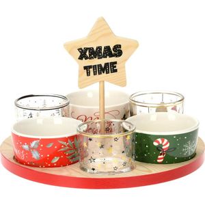 Set pentru gustari Xmas Star, 6 piese, 24x24x15 cm, portelan/lemn, multicolor imagine