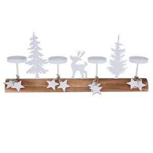 Suport pentru lumanari Xmas Scene, Excellent Houseware, 40x6x17 cm, lemn de pin/metal, natural imagine