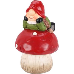 Decoratiune Gnome on Mushroom v2, Excellent Houseware, 14.3x13x19.1 cm, teracota, multicolor imagine