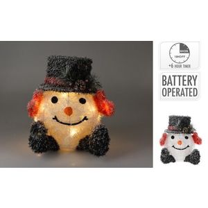 Decoratiune luminoasa cu 20 LED-uri Snowman w black hat v1, cu baterii, 33x30x35 cm, poliester, multicolor imagine