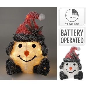 Decoratiune luminoasa cu 20 LED-uri Snowman w red hat v2, cu baterii, 30x33x40 cm, poliester, multicolor imagine