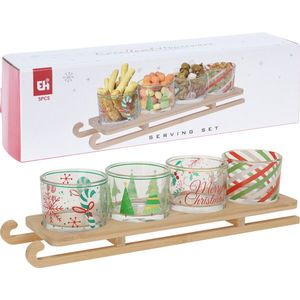 Set pentru servire aperitive 5 piese Sled, Excellent Houseware, 33x8.5x7.5 cm, bambus/sticla, natural imagine