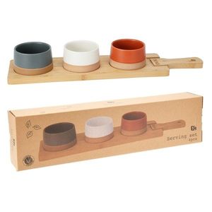 Set pentru servire aperitive 4 piese, Excellent Houseware, 48x12x1.5 cm / 9.5x4.5 cm, bambus/portelan, multicolor imagine