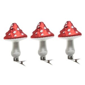 Set 3 globuri Mushroom w dot on, Decoris, 6.5x9 cm, sticla, rosu/alb imagine