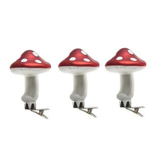 Set 3 globuri Mushroom w dot on, Decoris, 6x8 cm, sticla, rosu/alb imagine