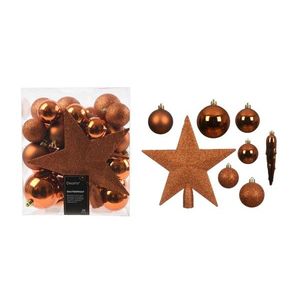 Cutie cu 33 globuri asortate si varf de brad Star Christmas, Decoris, plastic, galben imagine