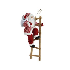 Decoratiune suspendabila Santa on ladder, Decoris, 24x22x65 cm, poliester, rosu imagine