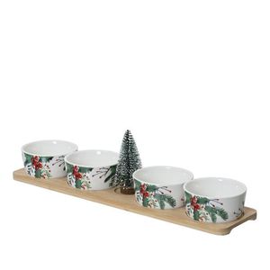 Set pentru servire gustari 5 piese Christmas Tree, Decoris, 39.6x9.7x5.1 cm, portelan/bambus imagine