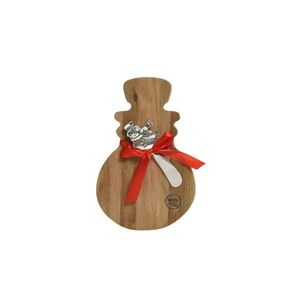 Platou pentru branzeturi cu cutit Snowman, Decoris, 19x21.5 cm, lemn de salcam, maro imagine