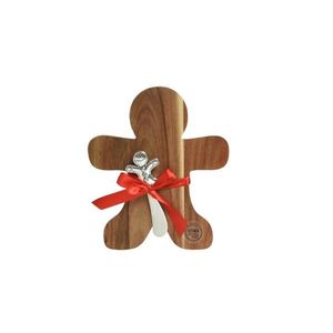 Platou pentru branzeturi cu cutit Gingerbread Man, Decoris, 19x21.5 cm, lemn de salcam, maro imagine