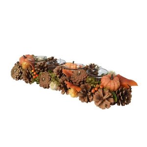 Suport pentru lumanari lucrat manual Pumpkin, 45x15x9 cm, maro imagine