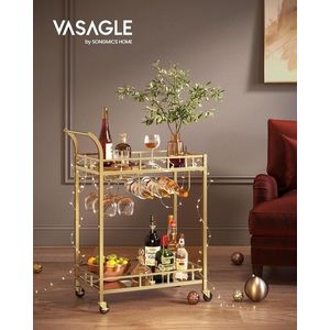 Carucior de servire Golden, Vasagle, 66x38x90 cm, otel/oglinda din sticla, auriu imagine