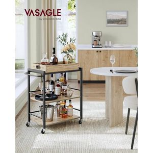 Carucior de servire cu tava detasabila, Vasagle, 72x40x86 cm, max 60 kg, PAL/otel, maro imagine