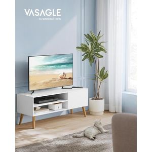 Comoda TV Modern, Vasagle, 120x40x49 cm, TV pana la 55 cm, PAL/picioare din lemn de cauciuc, alb imagine