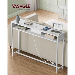 Consola cu priza si USB Slim, Vasagle, 120x25x81 cm, PAL/otel, alb imagine