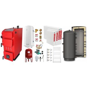 Pachet Cazan (centrala) pe combustibil solid, (lemn, carbune), Fornello Praktik 25 kW, Puffer 800 litri, Radiatoare Otel, Boiler, Vas Expansiune, Pompa, Fitinguri Montaj imagine