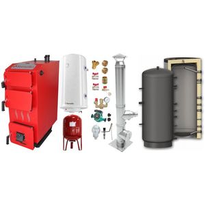 Pachet Cazan (centrala) pe combustibil solid, (lemn, carbune), Fornello Praktik 25 kW, Puffer 800 litri, Cos Inox, Boiler, Vas Expansiune, Pompa, Fitinguri Montaj imagine